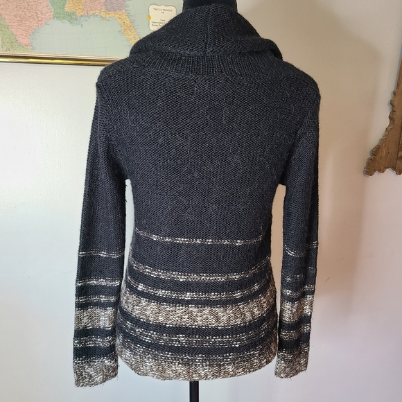 Black Brown Cowl Neck Knit Alpaca Wool Blend Neutral Cozy Sweater Womens Medium - Picture 3 of 9